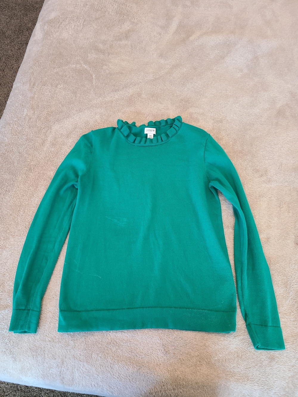 J. Crew Emerald Green Ruffle Mock Neck Sweater